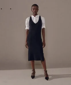 Robe Raymonde col V côtelée noir