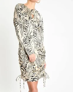 Robe Robert imprimée zèbre noir/beige