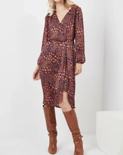 Robe Rose imprimée brique/bleu marine