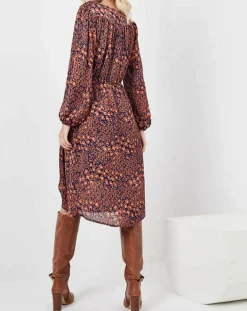 Robe Rose imprimée brique/bleu marine