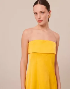 Robe satinée jaune