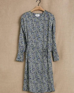 Robe satinée Naima imprimée bleu/noir/écru