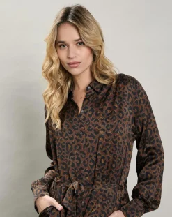 Robe satinée Revelation léopard brune