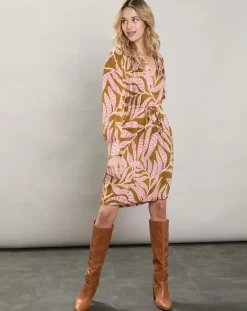 Robe satinée Rissa tabac/rose