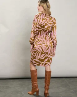 Robe satinée Rissa tabac/rose