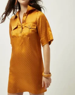 Robe Summer Monogramme satinée moutarde