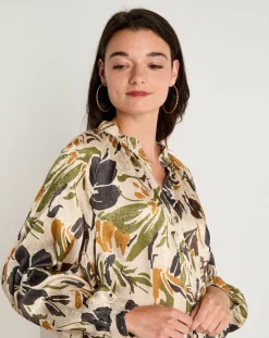 Robe toucher doux Maya imprimée vert/ocre/beige