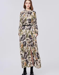 Robe toucher doux Maya imprimée vert/ocre/beige