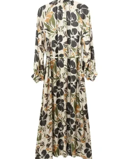 Robe toucher doux Maya imprimée vert/ocre/beige