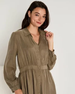Robe toucher doux Paloma boutonnée khaki