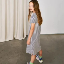 Robe t-shirt côtelée Cath à rayures marine/écru