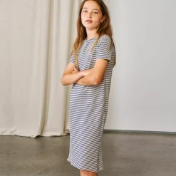 Robe t-shirt côtelée Cath à rayures marine/écru
