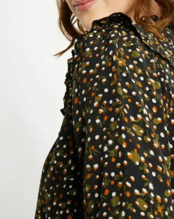 Robe évasée col smockée imprimé floral multicolore