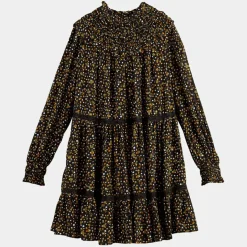 Robe évasée col smockée imprimé floral multicolore