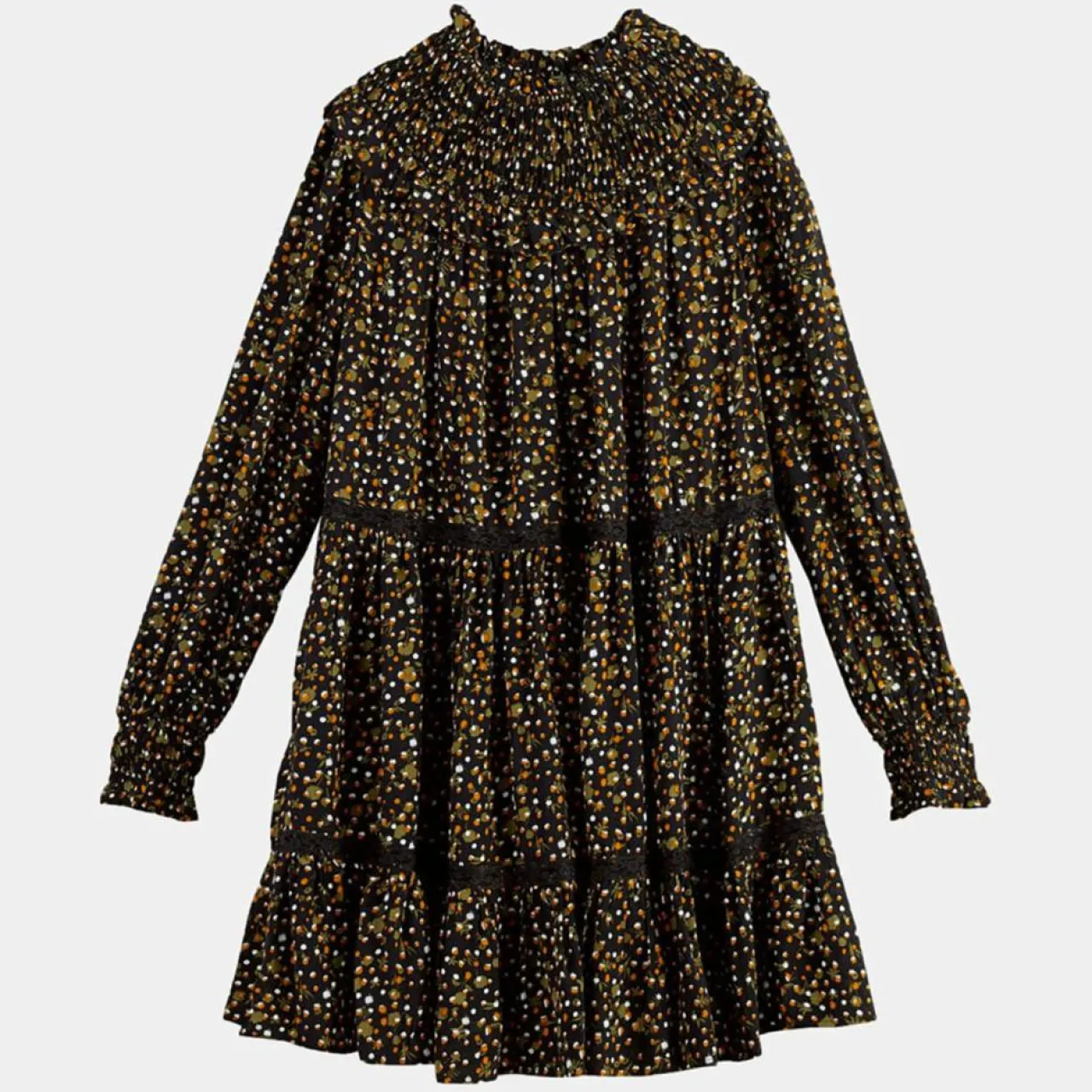 Robe évasée col smockée imprimé floral multicolore