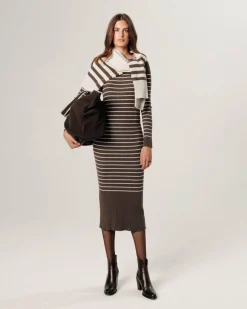 Robe Wendy rayée marron havane