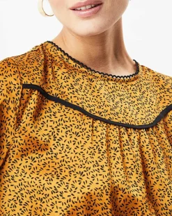 Robe Woven imprimée jaune moutarde