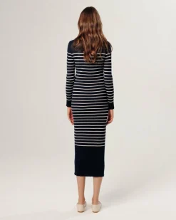 Robe Xénia rayée bleu nuit