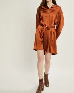 Robe-chemise en Satin rouille