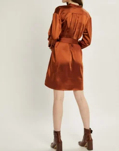 Robe-chemise en Satin rouille