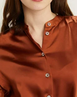 Robe-chemise en Satin rouille