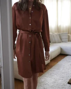 Robe-chemise en Satin rouille