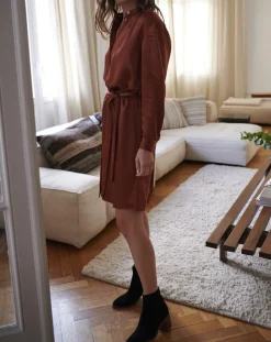 Robe-chemise en Satin rouille