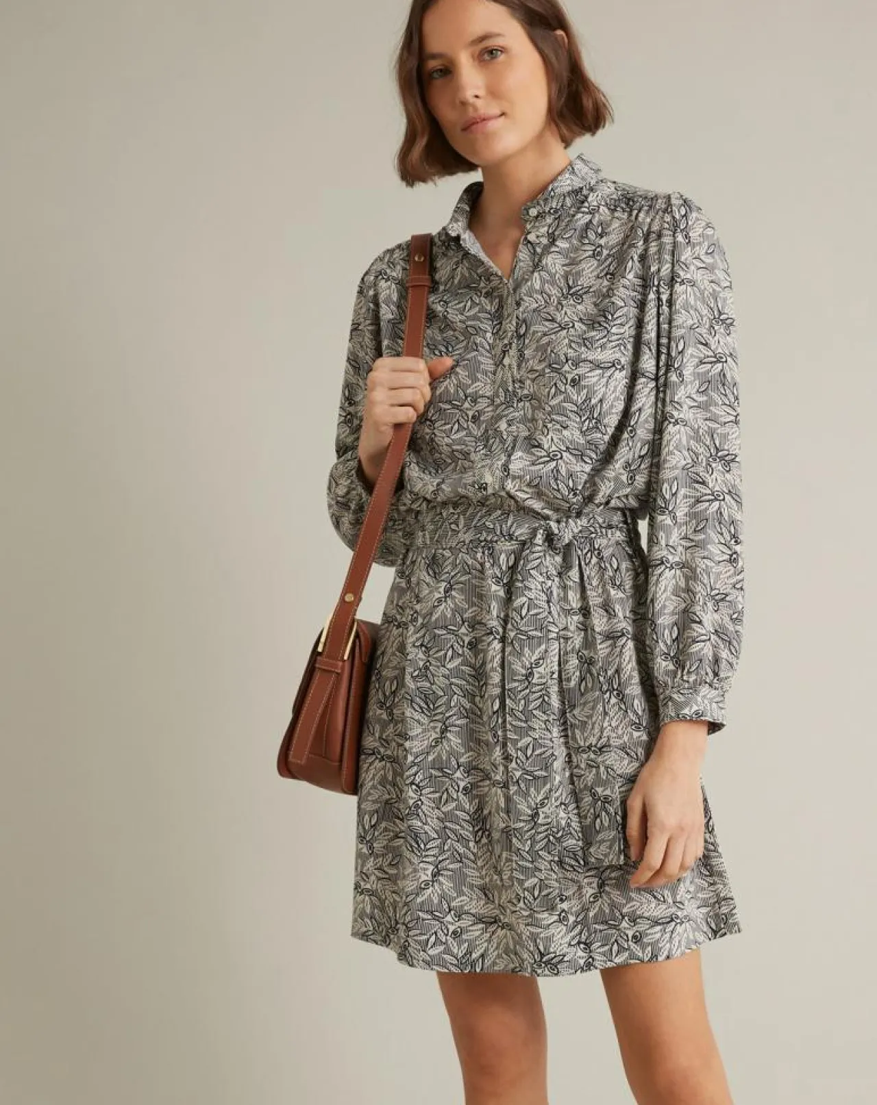 Robe-chemise imprimée Graphic Leaves bleue