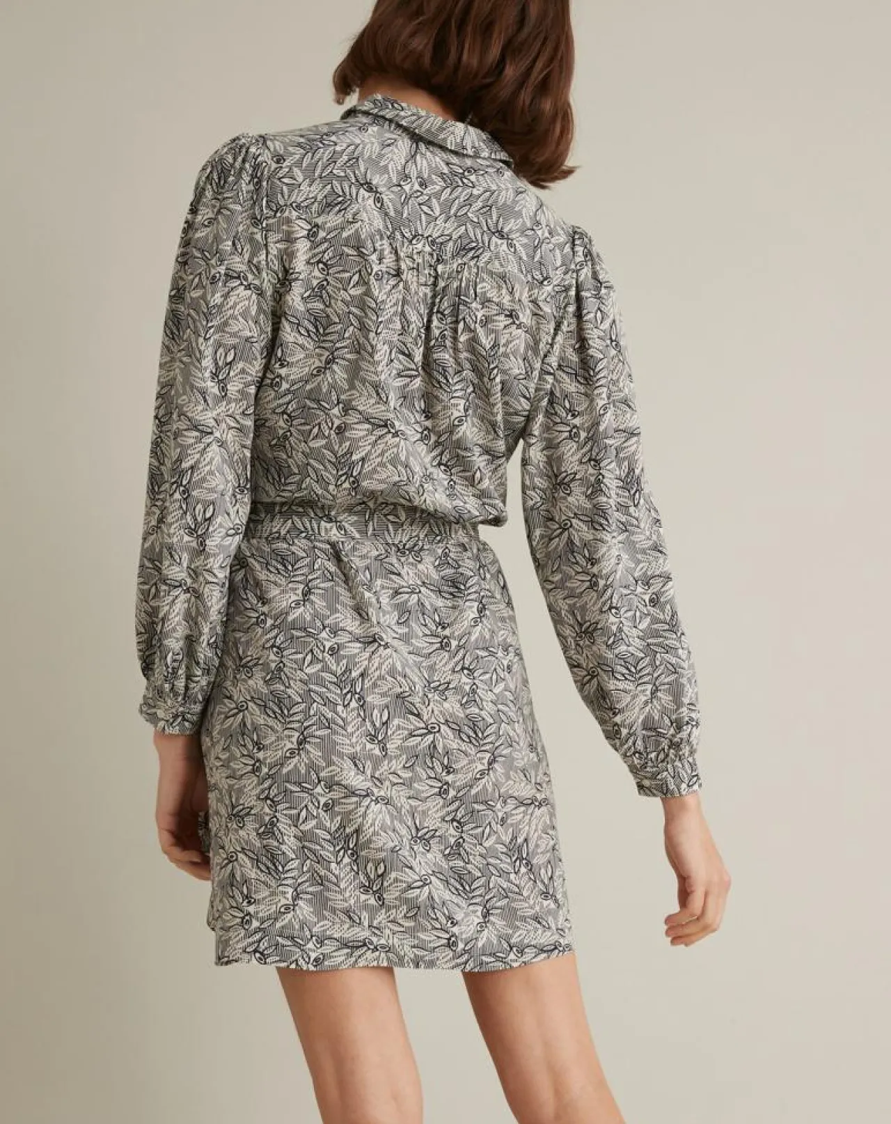 Robe-chemise imprimée Graphic Leaves bleue