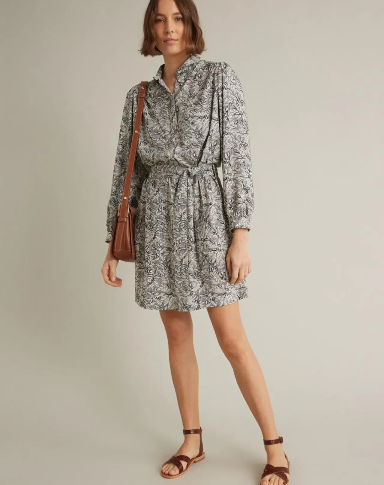 Robe-chemise imprimée Graphic Leaves bleue