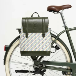 Sac à dos en Toile enduite & Cuir Ferret vert/multicolore - 40x29x13 cm