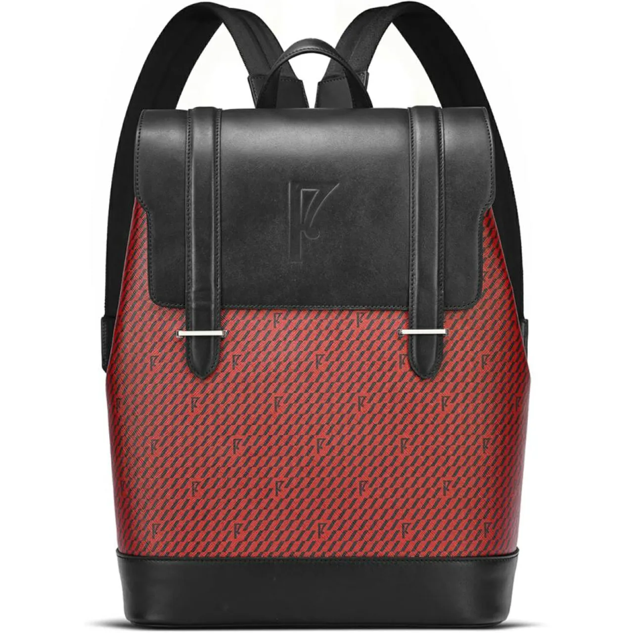 Sac à dos en Toile enduite & Cuir Ferret rouge/noir - 40x29x13 cm