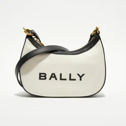 Sac bandoulière en Coton Bio & Cuir Bally naturel/noir - 22.5x12x6 cm