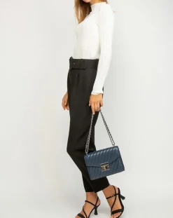 Sac bandoulière en Cuir Rose bleu marine - 23x18x5 cm