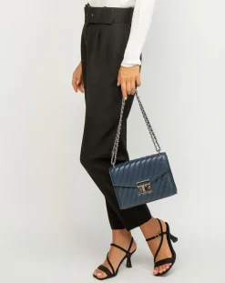 Sac bandoulière en Cuir Rose bleu marine - 23x18x5 cm