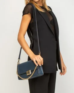 Sac bandoulière en Cuir Sonia East West bleu marine - 25x16x5 cm