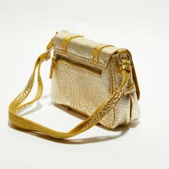 Sac besace en Cuir Bess J jaune - 25x20x7 cm