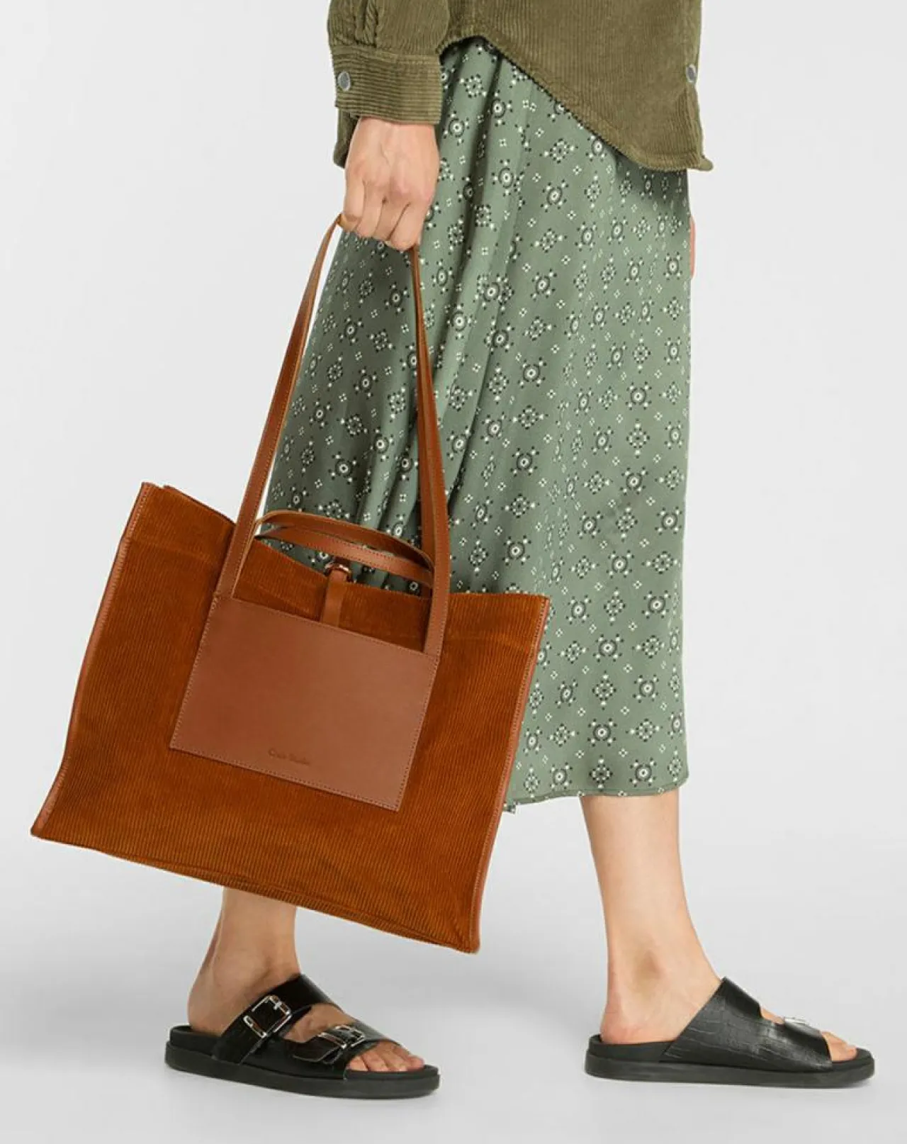 Sac cabas en Velours côtelé Dessin marron