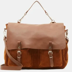 Sac cartable réversible en Velours côtelé Maxi Maths marron 24x35x9 cm