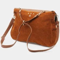 Sac cartable réversible en Velours côtelé Maxi Maths marron 24x35x9 cm