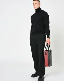 Sac en Cuir & Toile enduite Dune rouge/noir - 35x28x8 cm