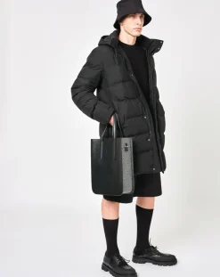 Sac en Cuir & Toile enduite Dune noir/blanc - 35x28x8 cm