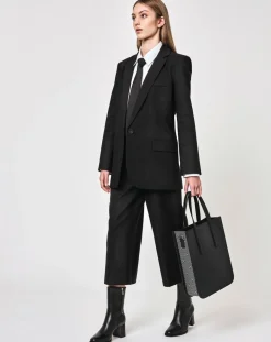 Sac en Cuir & Toile enduite Dune noir/blanc - 35x28x8 cm