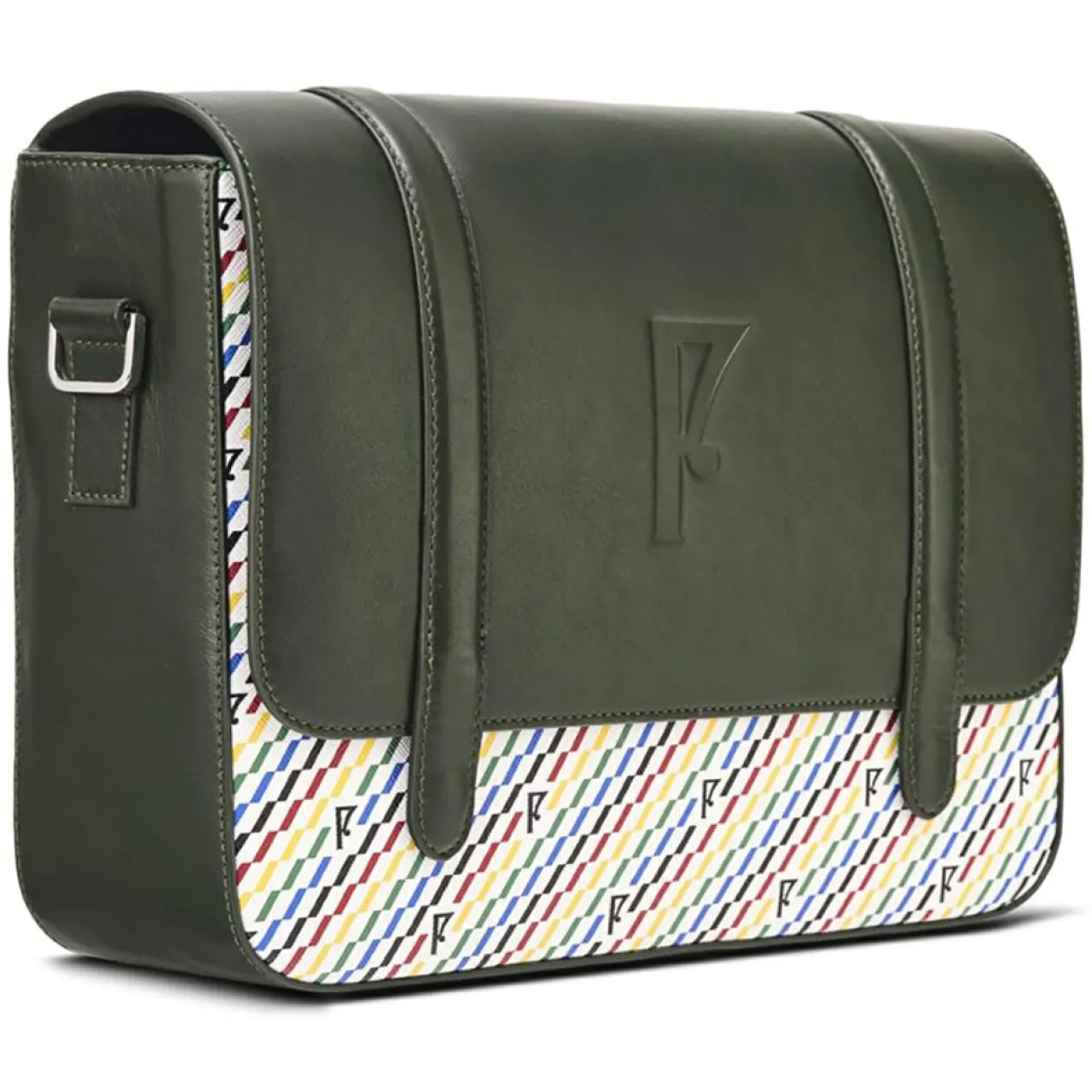 Sac en Cuir & Toile enduite Moulleau vert/multicolore - 22x30x9 cm