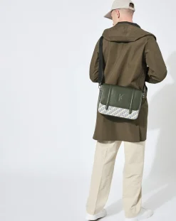 Sac en Cuir & Toile enduite Moulleau vert/multicolore - 22x30x9 cm