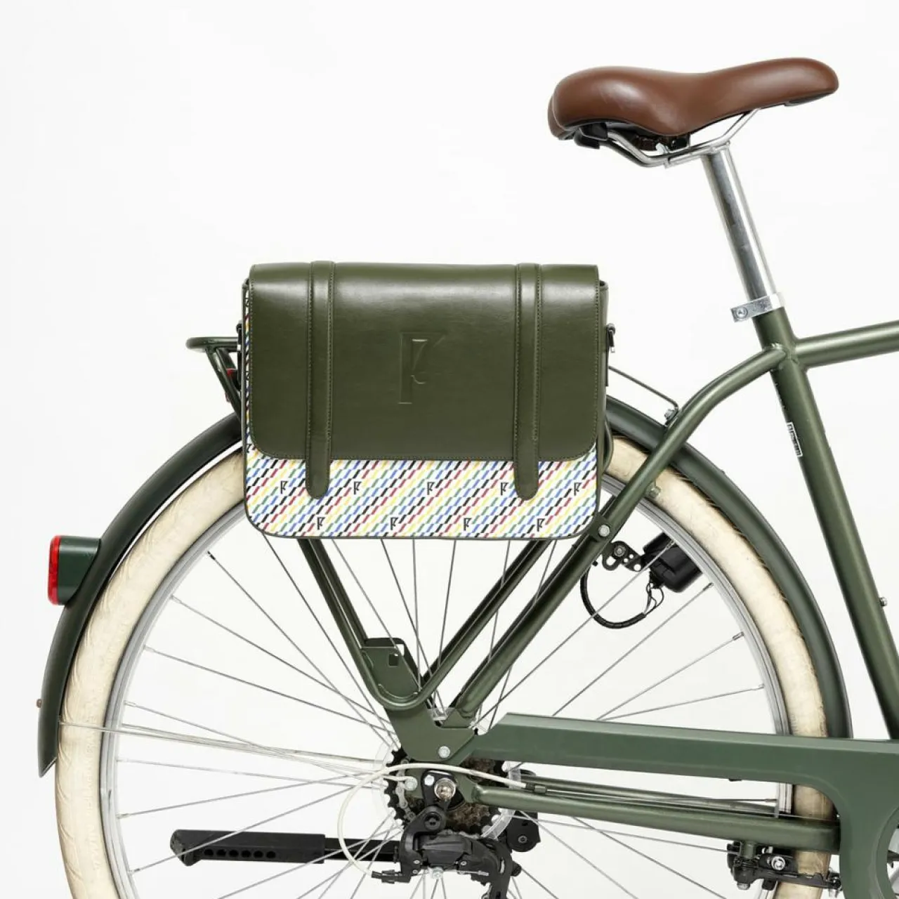 Sac en Cuir & Toile enduite Moulleau vert/multicolore - 22x30x9 cm