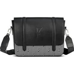 Sac en Cuir & Toile enduite Moulleau noir/blanc - 22x30x9 cm