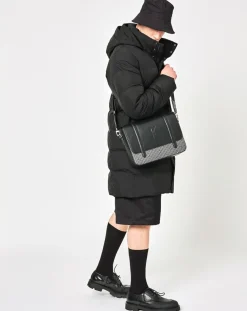 Sac en Cuir & Toile enduite Moulleau noir/blanc - 22x30x9 cm