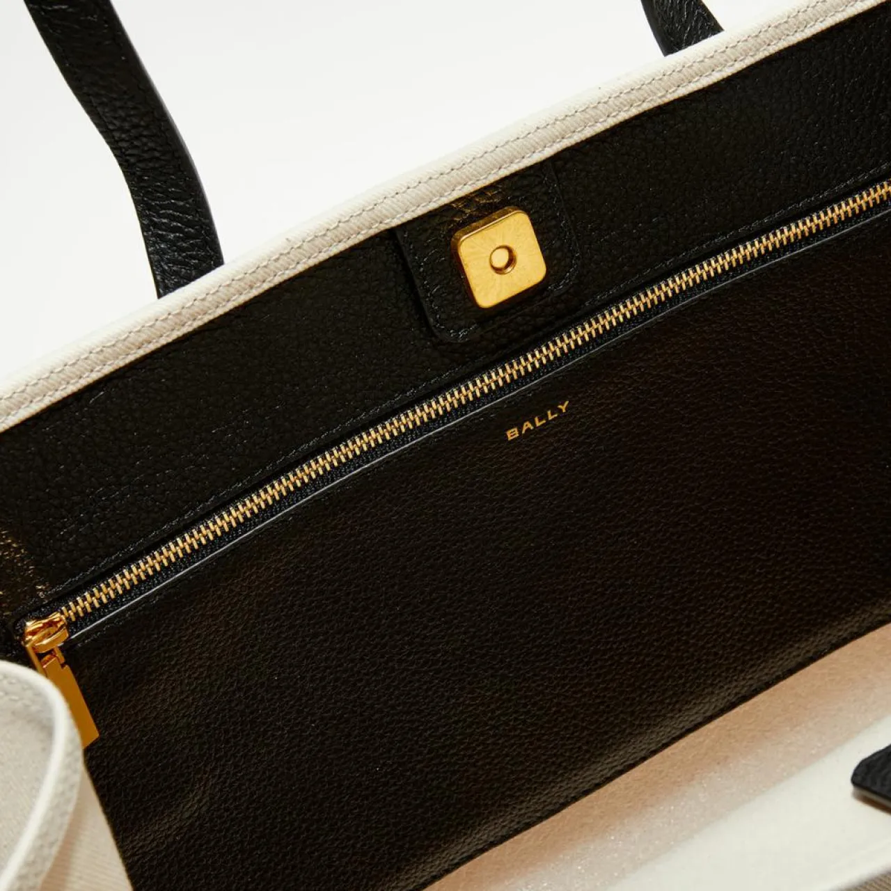 Sac fourre-tout en Coton & Cuir Bally naturel/noir - 40x29.5x15 cm