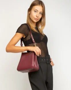 Sac seau en Cuir Teagen bordeaux - 17x12x9 cm